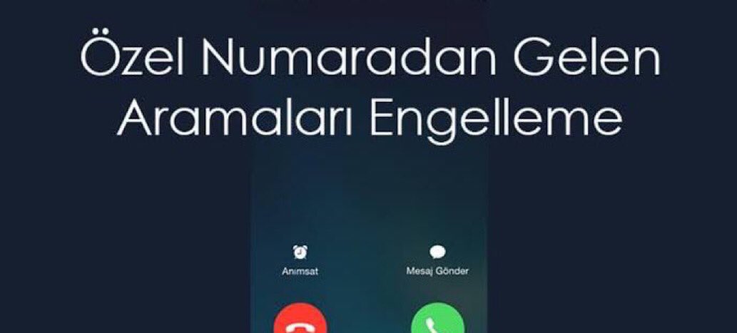 onlyasliozturk's tweet photo. 📱Gizli Numara Engelleme, Kapatma

📲Turkcell: Arama bölümüne giderek *253# tuşlayın ve arama yapın.Hattınız gizli numaralar karşı kapatacaktı.

📲Vodafone: "GIZLI AZ" yazarak mesajı 7046'ya gönderin.

📲Türk Telekom: Arama bölümüne giderek *253# tuşlayın ve arama yapın. https://t.co/BdXi1Vwaxe