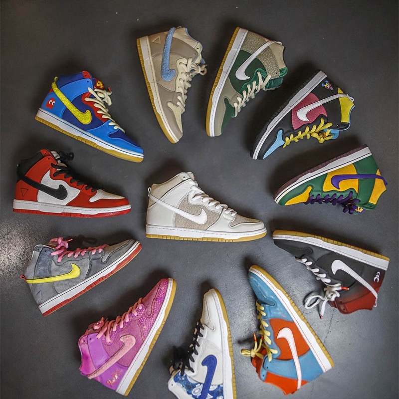 nicekicks's tweet photo. The team over @attitudeinc brought 12 Orange Label "Unbleached" Nike SB Dunk Highs to life, each with their own custom twists. 👀🎨