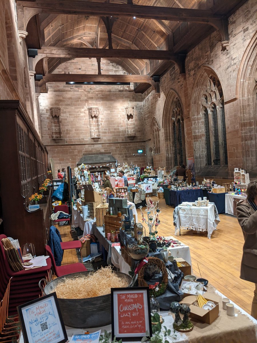 revbcarter's tweet photo. Lovely festive sneak peak of @MarchMakers Christmas market @CarlisleCath Fratry Hall on this weekend (with Farmers' Market, children's crafts and shoppers carols on Saturday)....and the mulled cider was lovely too! https://t.co/hjnVLbKioR