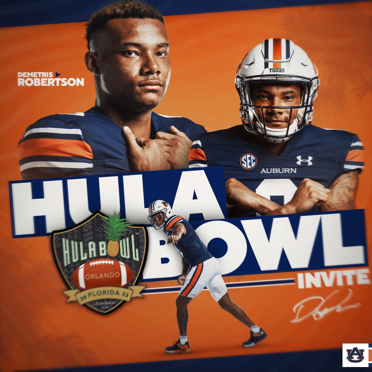 AuburnFootball's tweet image. Congratulations to @d_rob4 for receiving an invite to the Hula Bowl!

#WarEagle | @Hula_Bowl
