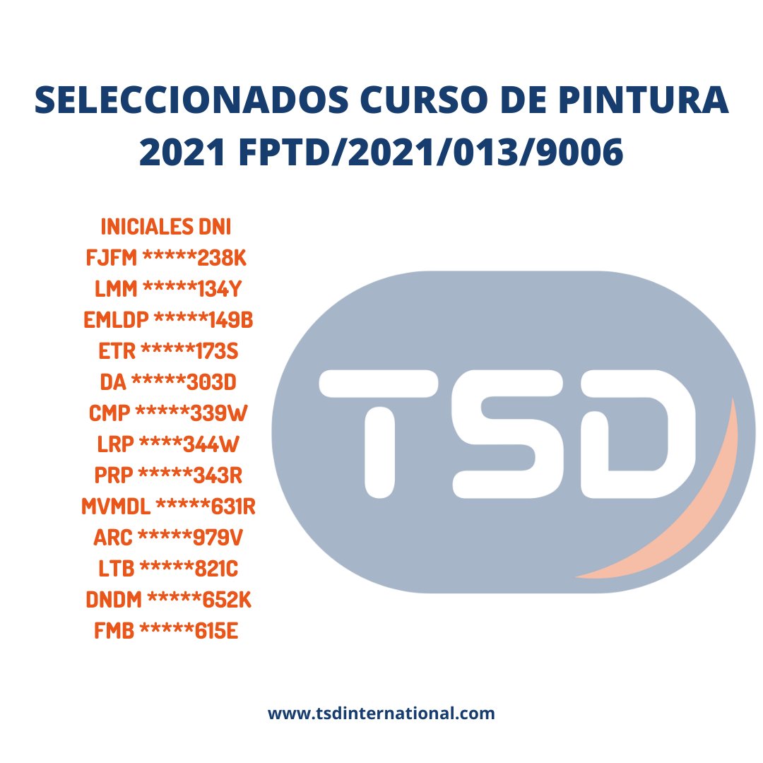 Desde TSD comunicamos la resolución de la selección de personas para el curso de formación de pintura de vehículos. ¡Muchas gracias a todos! 
#tsdinternational #tsd #formacion #escueladeformacion #curso #vehiculos #pintura #talent#herencia #spain