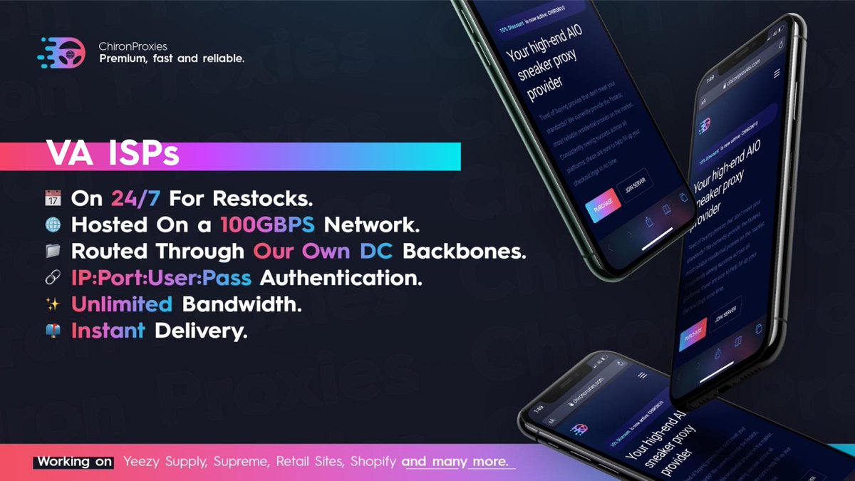 ChironProxies's tweet image. Our VA ISPs are only $2 for a limited time!

Purchase via : forms.gle/CVntFziY6pbpa8…

Since this is a special promotion, we need a special giveaway! 

PRIZE:
- 2x 25 monthly VA ISPs 

RULES:
- Like❤️ and Retweet ♻️
- Tag 2 friends 👥
- Follow @ChironProxies 🎥

Winner picked 🔜