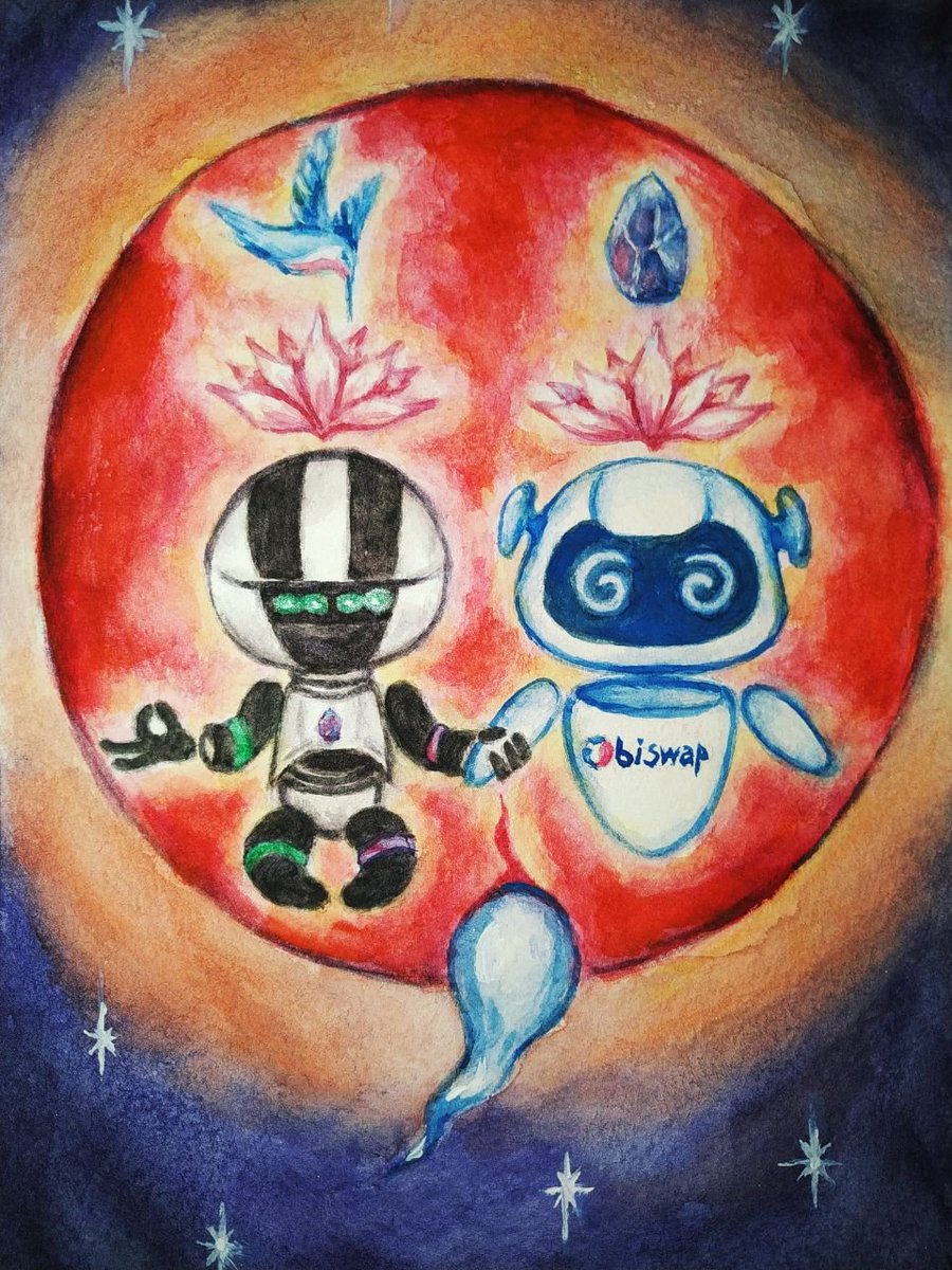 VLAD7837's tweet photo. @Biswap_Dex @CryptoMinesApp @BinanceChain @binance @BinanceLabs @bsc_daily @news_of_bsc #Biswap_Cryptomines_Art  
This is my drawing. Paper and watercolor. "The birth of friendship." https://t.co/grq4CVDxS1