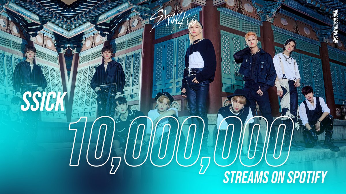 StrayKidsGlobal's tweet photo. "SSICK" by @Stray_Kids surpassed 10,000,000 (10 Million) streams on Spotify, their 63rd song to do so! 🎉
#StrayKids #스트레이키즈 #ChristmasEveL #WinterFalls #소리꾼 #SSICK https://t.co/Mo7AsHfCDy