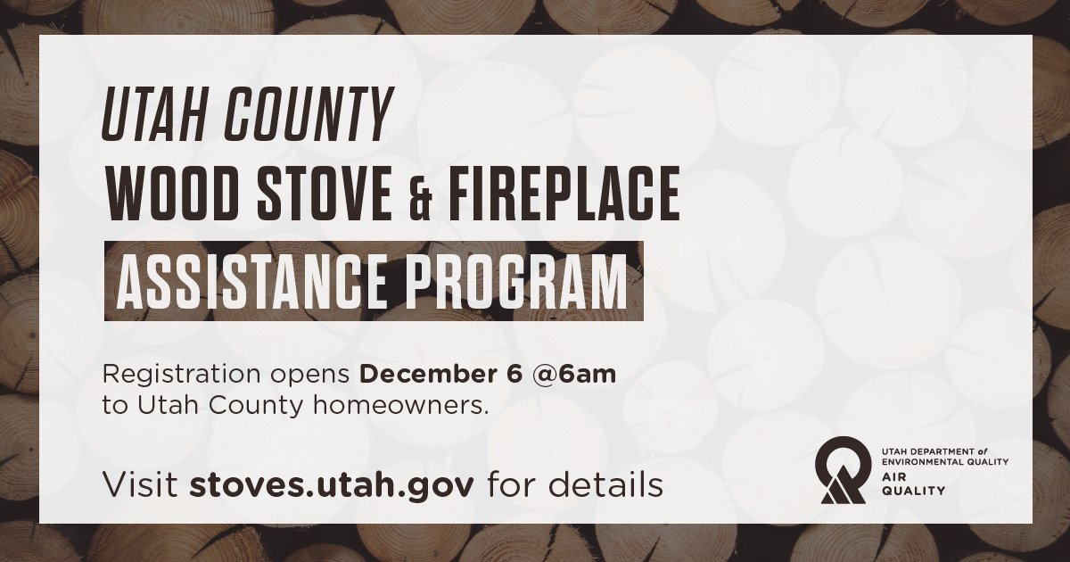 Starting Dec. 6 at 6am, Utah Co. homeowners have the opportunity to upgrade their wood stove or fireplace to gas through the Wood Stove Conversion Assistance Program.
Visit stoves.utah.gov for more information.