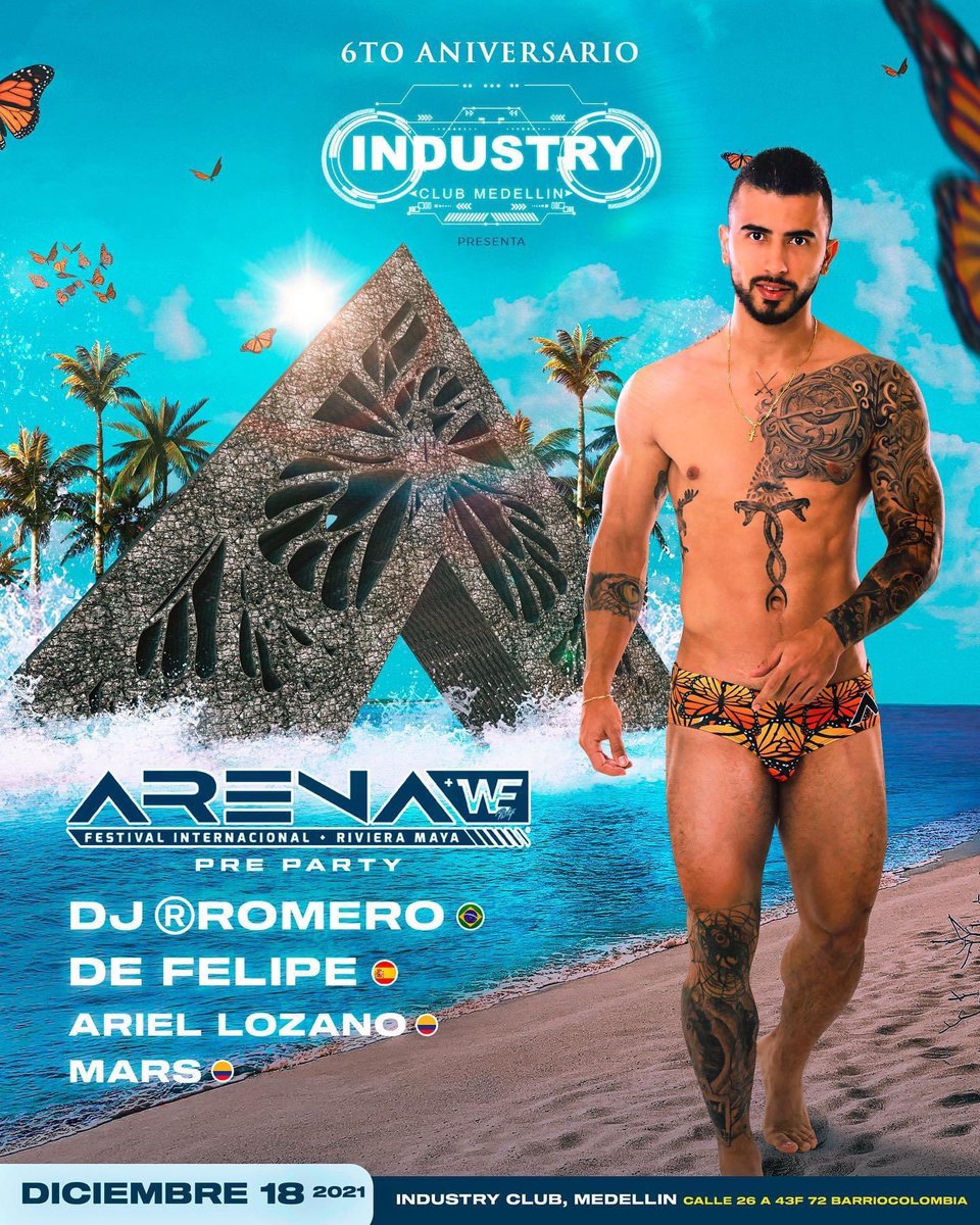 arenafestival's tweet photo. Medellín, #Colombia 🇨🇴 estamos llegando este próximo 18 de diciembre con nuestra pre-party en Club Industry. Los esperamos para una buena rumba..! 💃🏻 🕺🏻

Música a cargo de DJ Romero, De Felipe, Ariel Lozano y Mars. 
#Arena22 #ArenaFestival #ArenaWeFestival #WeParty https://t.co/B69vjEqPy5