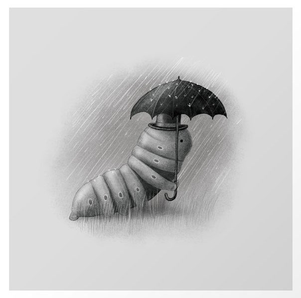 EvilTalkingHam's tweet photo. This #caterpillar is looking very dapper in the rain! #Cute #insect #illustration by #terryfan. Found at https://t.co/bGGGOjlRug #society6 https://t.co/Csz3irunQy