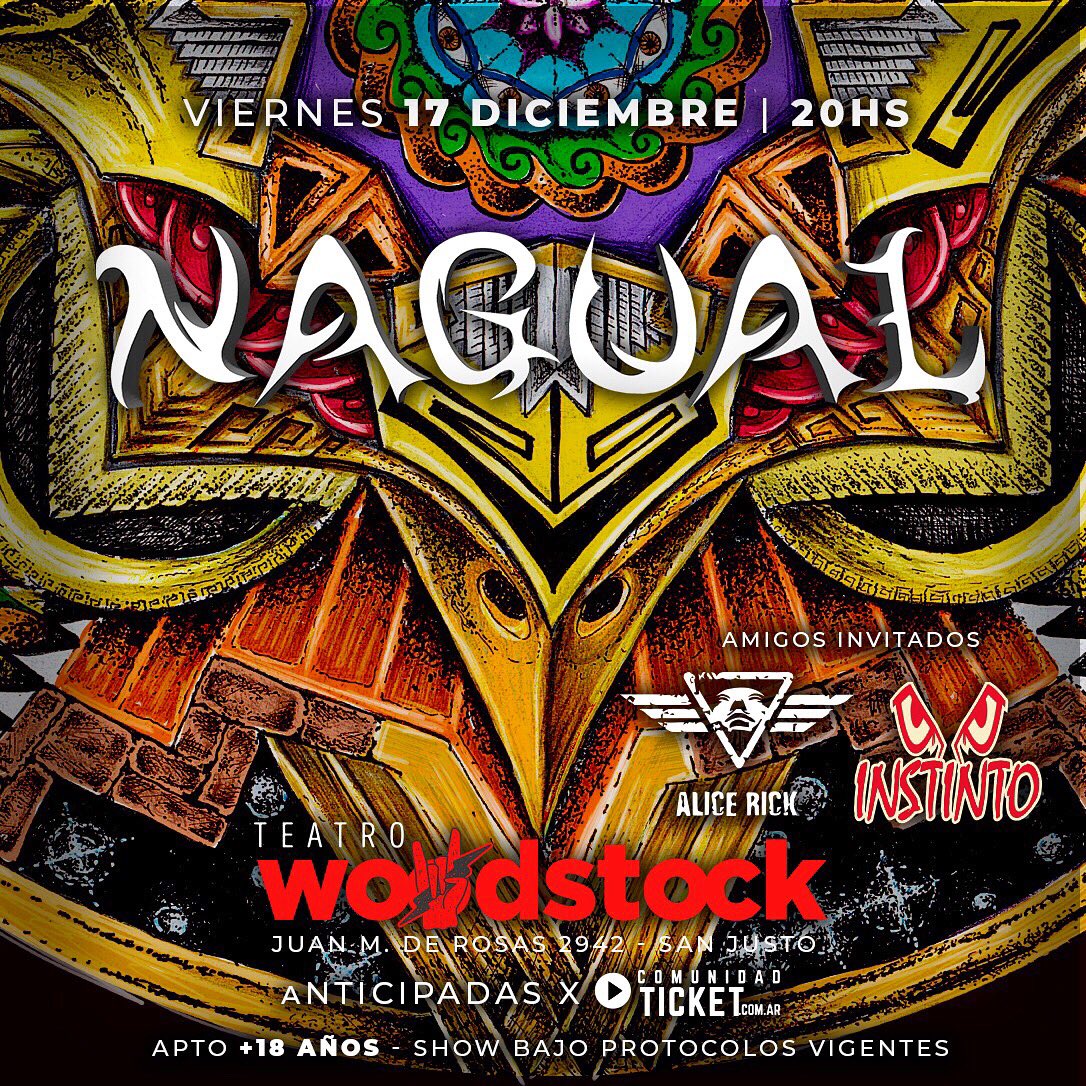 NagualOficial's tweet photo. ‼️Nagual despide el año‼️
Viernes 17 de diciembre, 20 hs. Nagual en el @teatrowoodstock (JM Rosas 2942, San Justo)
🎫Anticipadas YA a la venta en https://t.co/AT1t5nGbkB
🎸Amigos inv: #AliceRick e @rockinstinto
✅Show bajo protocolos vigentes - Apto + 18
#NagualEnSanJusto https://t.co/LzD2V80zWO
