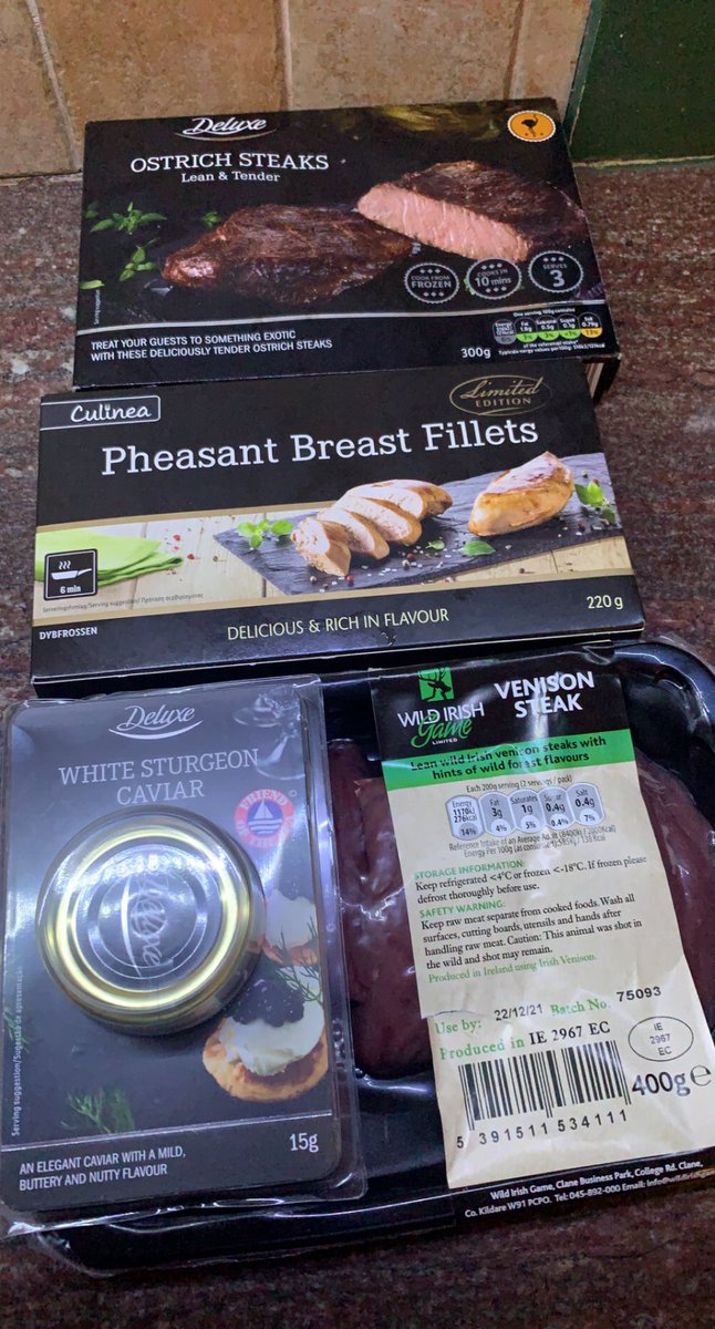 ShaneMcAuliffe1's tweet image. Ostrich, pheasant, caviar and @Wild_Irish_Game venison are back in @lidl_ireland 🥰🥰 #EatGame #LoveGame