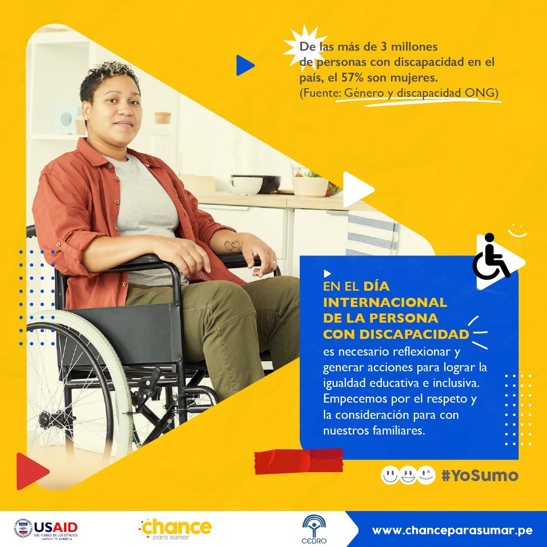 cedrointegra's tweet photo. En el Día de la persona con discapacidad, te invitamos a empatizar con las diversas discapacidades de las personas con las que compartes a diario.
¿Cómo podrías contribuir a su calidad de vida?
Las y los leemos. Compartir opiniones contribuye en nuestro desarrollo.
#YoSumo https://t.co/edpQpFxpEs
