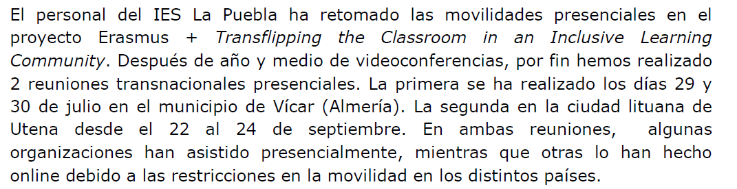 erasmuslapuebla's tweet photo. El personal del IES La Puebla ha retomado las movilidades presenciales en el proyecto Erasmus + Transflipping the Classroom in an Inclusive Learning Community https://t.co/edSbtFEhfO