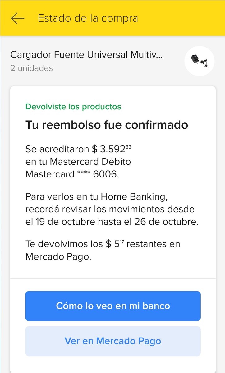 viveydejadormir's tweet photo. @ML_Ayuda hola, mi usuario es CHACACAN, hice la devolución de un producto, supuestamente me devolvían el dinero y jamas sucedió. El banco nunca recibió una solicitud de devolución. Necesito que me devuelvan el dinero https://t.co/5XQ1brADXH