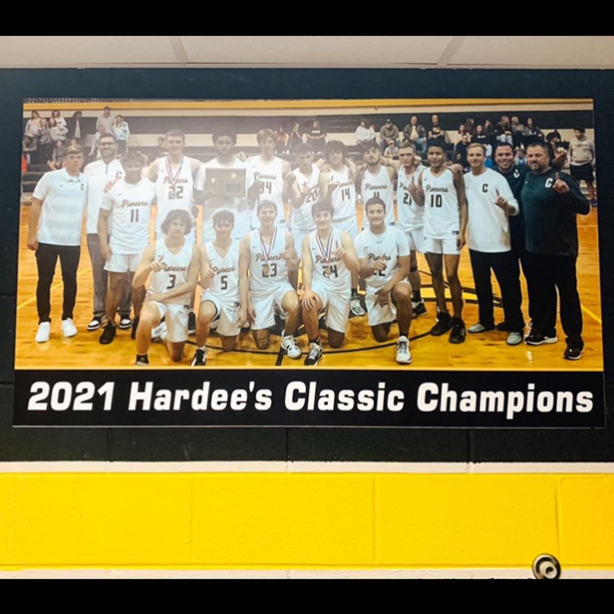 Our locker room is really starting to look good. A couple pics of our past teams that have paved the way and set a standard. Really excited about the direction this program is going.