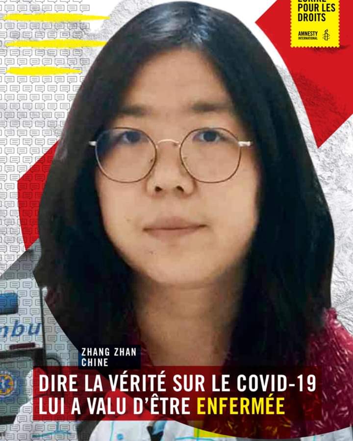 LA VÉRITÉ LUI A VALU LA PRISON

ZHANG ZHAN Cette ancienne avocate, a été l'une des rares journalistes citoyennes à parler publiquement de la crise sanitaire en Chine quand la région de Wuhan était le centre de l'épidémie de COVID-19.
#W4R21
#amnestytogo