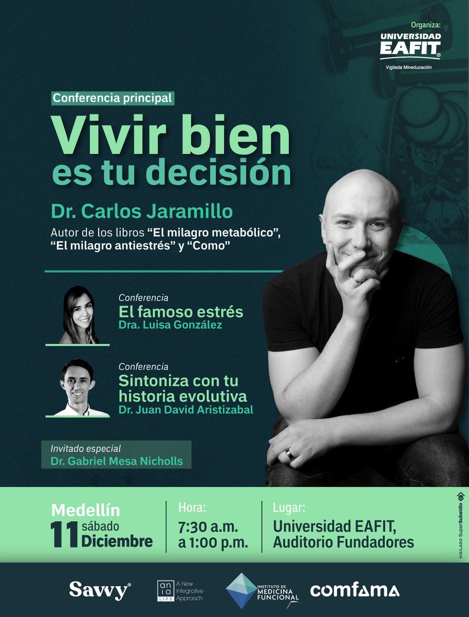 IsaGutierrezR's tweet photo. En @EAFIT les tenemos una súper invitación. 
Si quieres profundizar en temas del cuidado, la alimentación consciente, y el manejo del estrés. 

Este evento es para tí! 👇🏻
No te lo pierdas https://t.co/bVAzUo9s5M