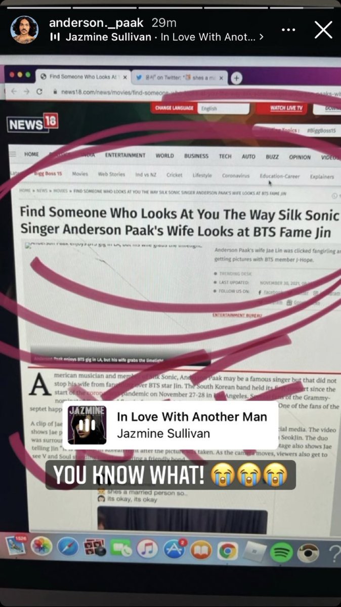 NOT ANDERSON PAAK ON WITH A TRANSLATION OF WHAT JIN SAID TO HIS WIFE OPENED UP IN THE TABS LMAOOOOOO 😩😩