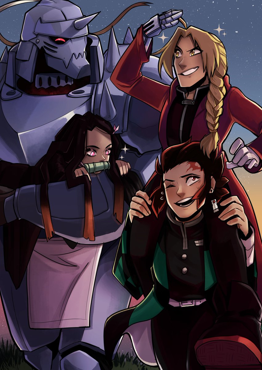 GalaxyniteArt's tweet photo. Forgot I could post my pieces from @DSAzines , so here's the first of the 2 interior pages I did!

I really had fun working on this one! The Kamado and Elric siblings being friends gives me so much joy https://t.co/r9QGu0BcLB