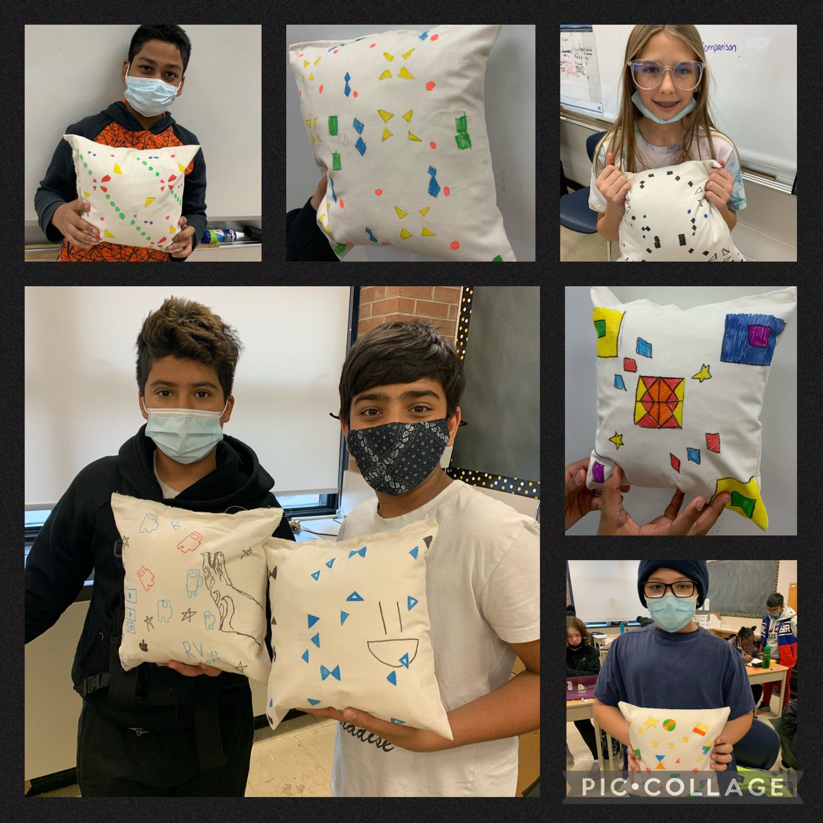 To end our fabric/mosaic math unit, students consolidated their learning of the cartesian plane by designing their own pillows and were so proud of what they created!! @EarnscliffeSPS @PeelSchools @kevseb #learningisfun #creativity