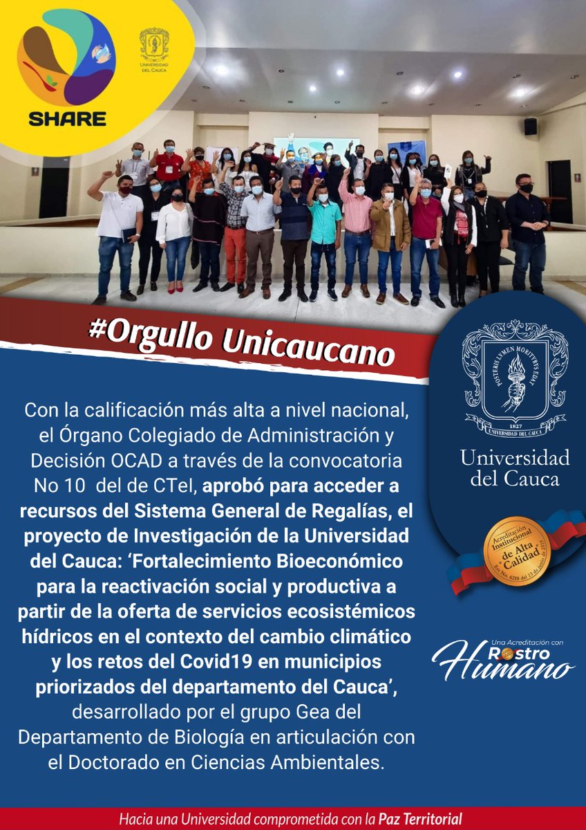 #Unicauca 
OCAD aprobó proyecto de Investigación 

#Unicauca2021 #UnicaucaInvestiga #Unicauca194Años #orgullounicaucano