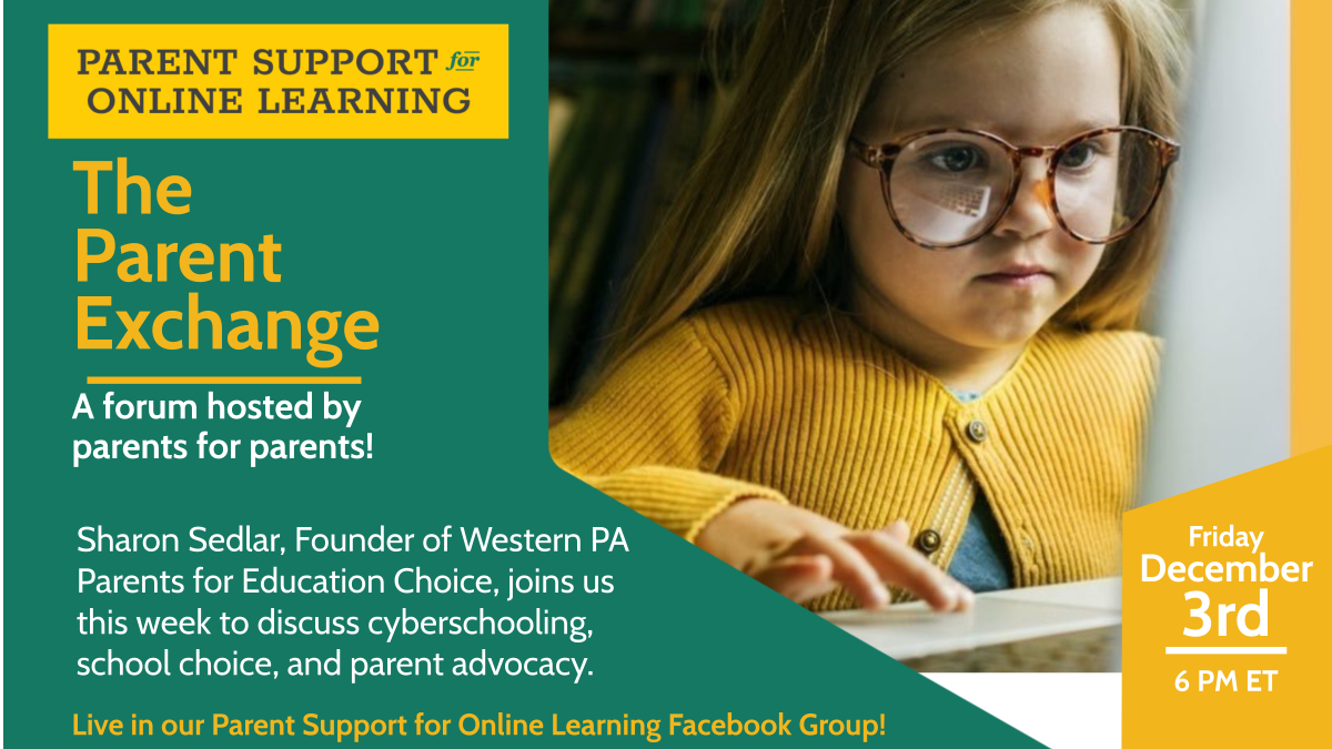 Parents4Support's tweet photo. The Parent Exchange is live at 6 pm ET! Join us!
Watch here: https://t.co/eEUDFFVddv
#onlinelearning #cyberschools #distancelearning #schoolchoice #parenting #advocacy #ParentExchange https://t.co/HP4YaCUtVx