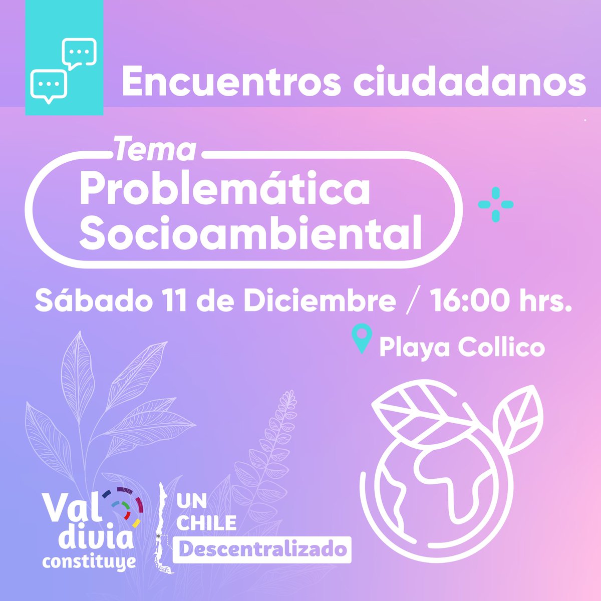 ValdiConstituye's tweet photo. ATENCIÓN a esto nuevos #EncuentrosCiudadano ✊Participa para que tu voz incida en la #NuevaConstitucion 👇

🌳 Ruralidad
🗓11/12
⏰10H
📍Escuela Huellelhue

 🌎 Problemática Socioambiental
🗓11/12
⏰16H
📍Playa Collico

¡Te esperamos!
@munivaldivia @Carla_Amtmann #ValdiviaCl https://t.co/cVMMQQJAO0