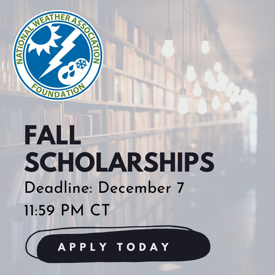 📣 Students! The deadline to apply for our fall scholarships is December 7 at 11:59 PM CT. It's not too late! Apply today: nwafoundation.org/scholarships-g…. #meteorology #NWAS