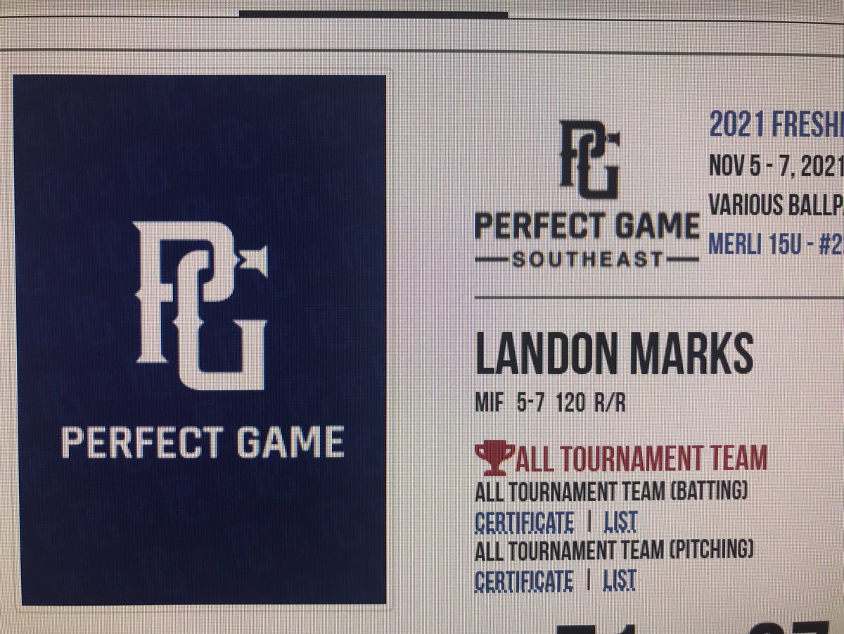 <a href="/LandonMarks16/">Landon Marks</a> <a href="/RecruitTigers/">Rawlings Tigers National Recruiting</a> <a href="/Clt18u/">Norsemen 18u</a> <a href="/PerfectGameUSA/">Perfect Game USA</a>  Congratulations Landon Marks for being named to the 15u All Tournament Team at PG in Atl. Great work Landon!