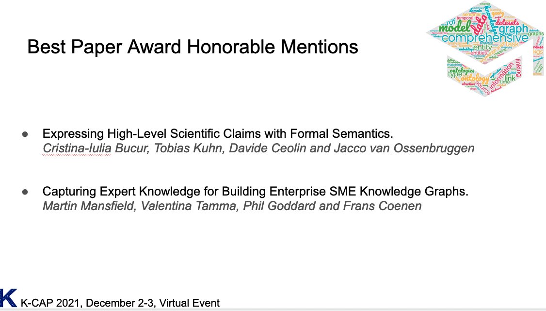 Honorable mentions for great examples of use of semantic knowledge capture in practice, congrats!