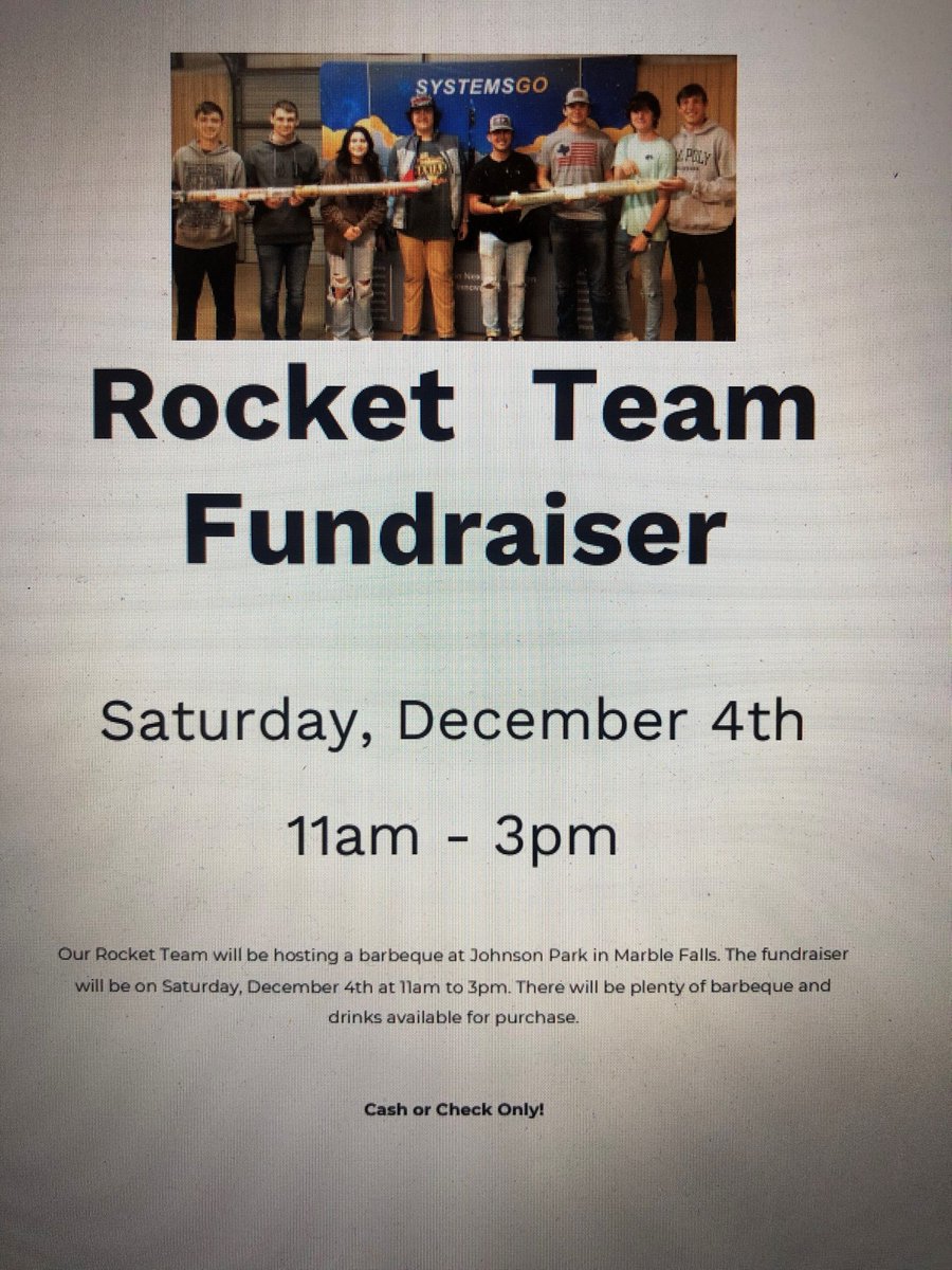 Our Rocket Team is working hard to raise money for rocket parts and the trip to New Mexico to launch at White Sands Missile Range with the help of the US Army. Please consider stopping by the park on Saturday to show a little support (and eat a burger or hot dog)!  #MFISDCTE