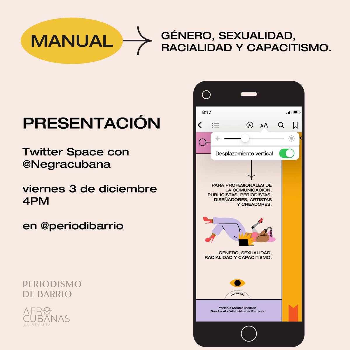 periodibarrio's tweet photo. 📑 Ya está disponible el “Manual para profesionales de la comunicación, publicistas, periodistas, diseñadores, artistas y creadores. Género, sexualidad, racialidad y capacitismo”.

Puedes visualizarlo aquí: https://t.co/TeeZHnaKqS

¡Pronto lo publicaremos en otros espacios! https://t.co/P0mGwdUbHB