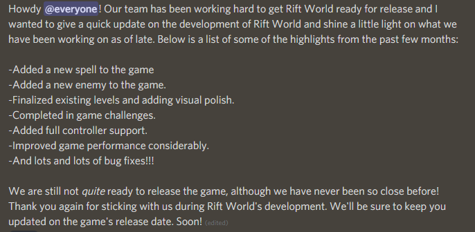 Passing along some info from the Rift World discord server. Feel free to join the server and chat with us about the development of the game! #indieGame #indieGames #IndieGameDev #games #indiewatch #indiegaming #gamedev #indiedev

Rift World Discord: discord.gg/2grNCf2Huh