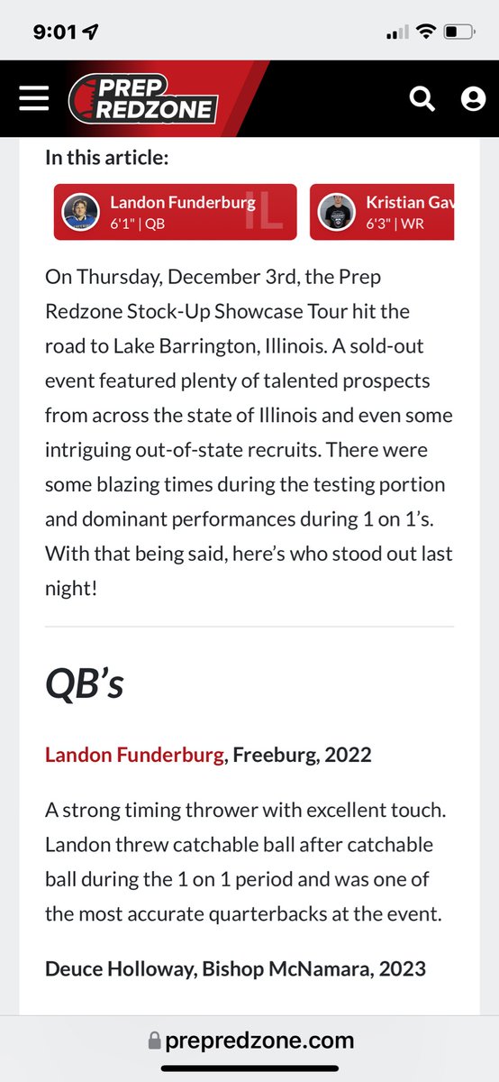 Landon continues to put in the work. Cathie and I are extremely proud of him. RT @Lemmingscouting: Who Were Some of the Top Offensive Standouts From Last Night's Prep Redzone IL Stock-up Showcase? ⬇️

prepredzone.com/2021/12/prep-r…