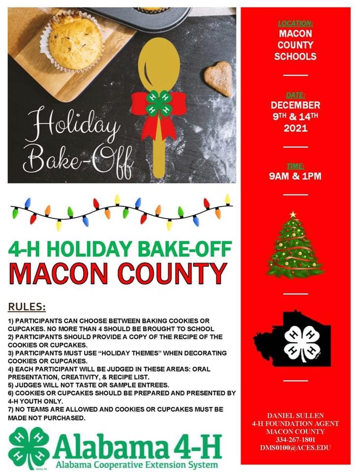 ((( Macon County 4-H Holiday Bake Off )))
…coming to a school near you real soon!!!
🎄❤️🍀❤️🎄
