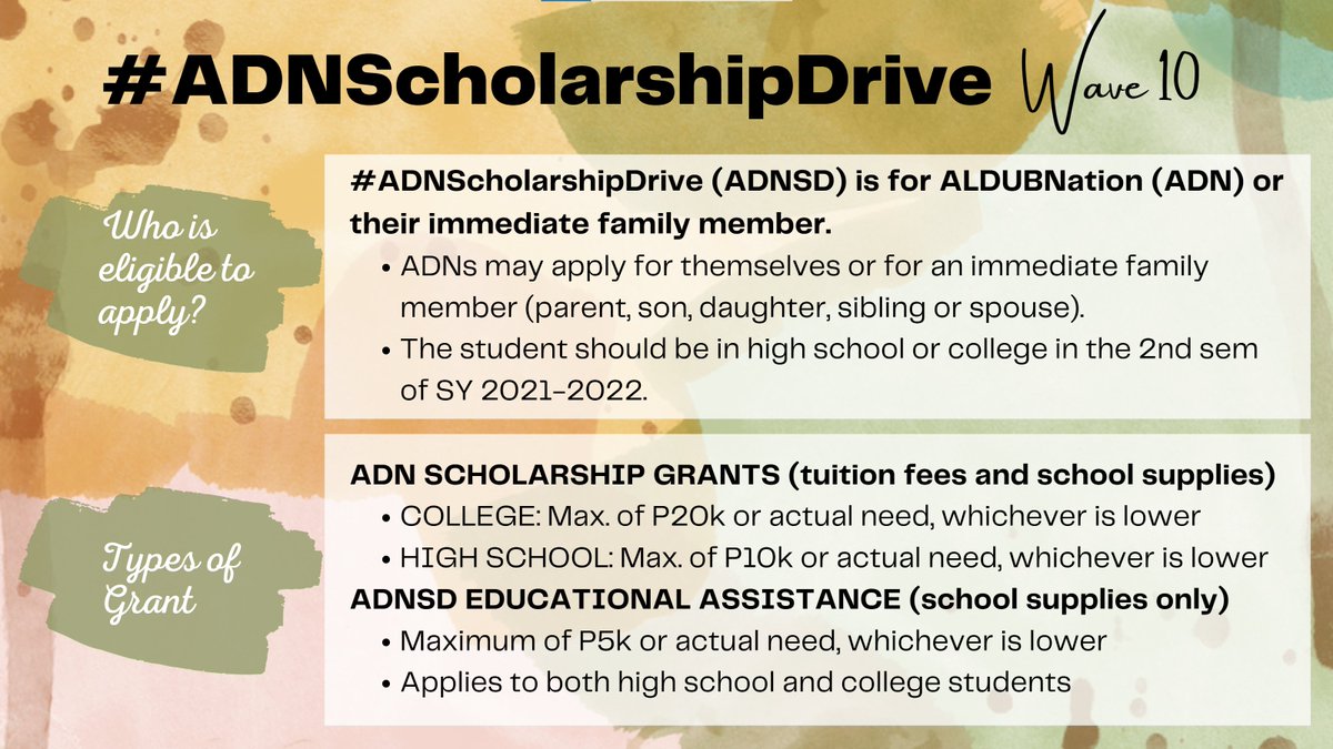 ADNTeam_Ageless's tweet photo. #ADNScholarshipDrive will be accepting applications for Wave10 grants from today, 4 December, until 19 December 2021. Please see photos & the linked application form for details. DM us for any questions. Good luck, applicants!
https://t.co/eKkwGuxI9U
#ALDUBatADNShare https://t.co/eXe92GHajA