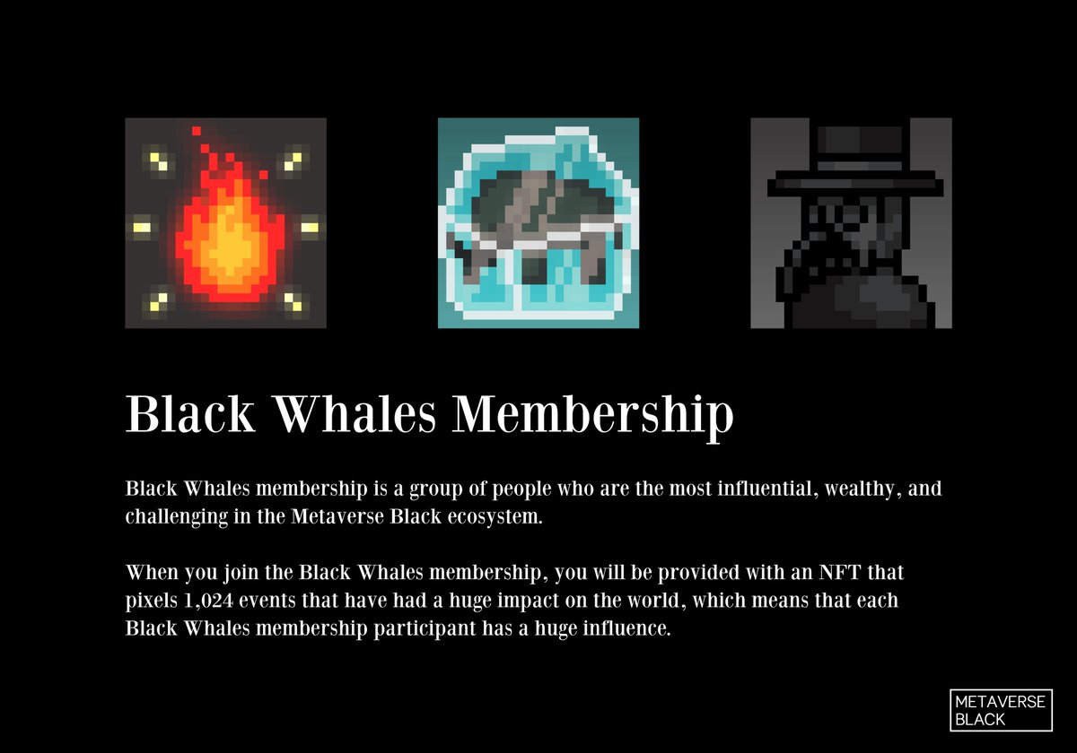 metaverseblack's tweet photo. 1/2 Black Whales membership is a group of people who are the most influential, wealthy, and challenging in the Metaverse Blakc ecosystem. https://t.co/VxB3stFKCJ