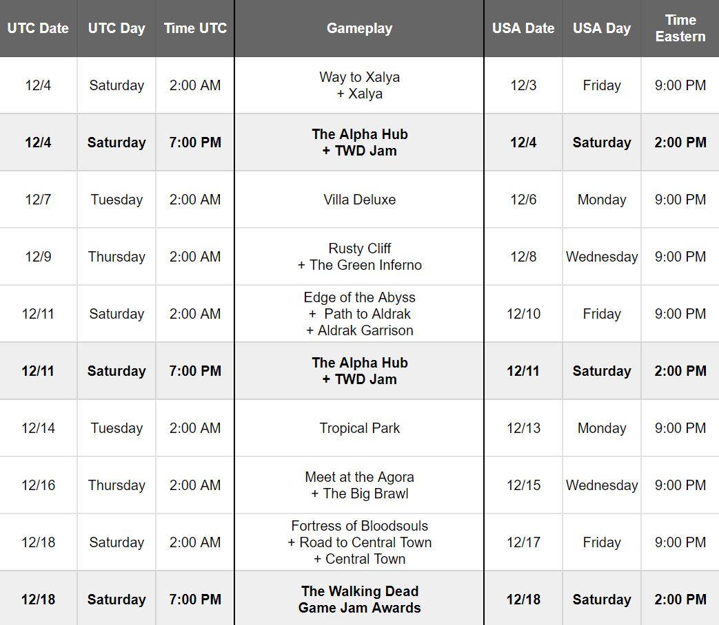 Alex Florez 💙💛 (@kamisawze) on Twitter photo Here's the schedule for the rest of <a href="/TheSandboxGame/">The Sandbox</a> Alpha Stream. After this we'll revert to normal times. Included both UTC and USA day/time since it's tomorrow in UTC by the time we start on weekdays. Here's the schedule for the rest of <a href="/TheSandboxGame/">The Sandbox</a> Alpha Stream. After this we'll revert to normal times. Included both UTC and USA day/time since it's tomorrow in UTC by the time we start on weekdays.
