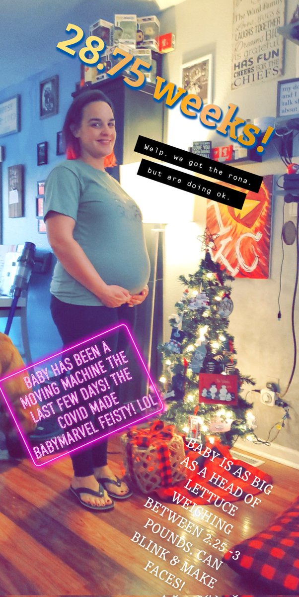 LindZLou24's tweet photo. I suppose it's time for a #bumpphoto. #COVID19 & all. Almost 29 weeks . #BabyMarvel can make faces & blink & weighs between 2.25-3.0 pounds! Been moving like a crazy person the last 2 days cause the Rona made him/her feisty! #pregnancy #pregnantlady #PregnantWife #momlife https://t.co/rjktPsY9Iy
