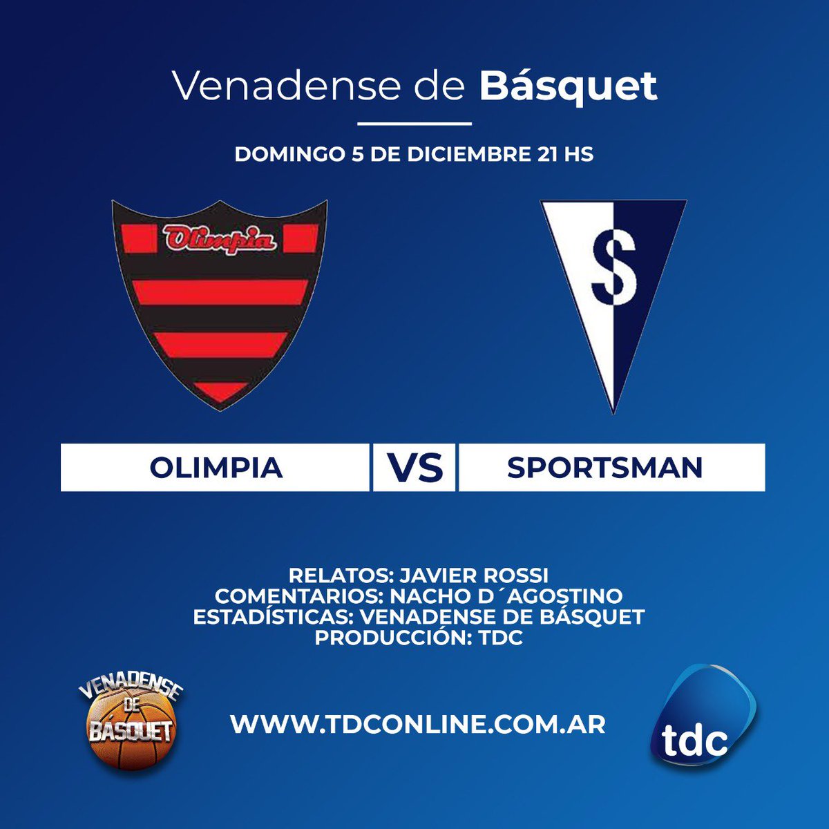tdconlinehd's tweet photo. 📺 Domingo 5 de diciembre, desde las 21 hs. por la pantalla de TDC: primer final de la Liga Venadense de Básquet (@venadensedebasquet)!

🏀  Olimpia (@olimpiabbc) de Venado Tuerto recibe a Sportsman (@sportsmancsyd) de Villa Cañas. https://t.co/8ACxfwuIqr