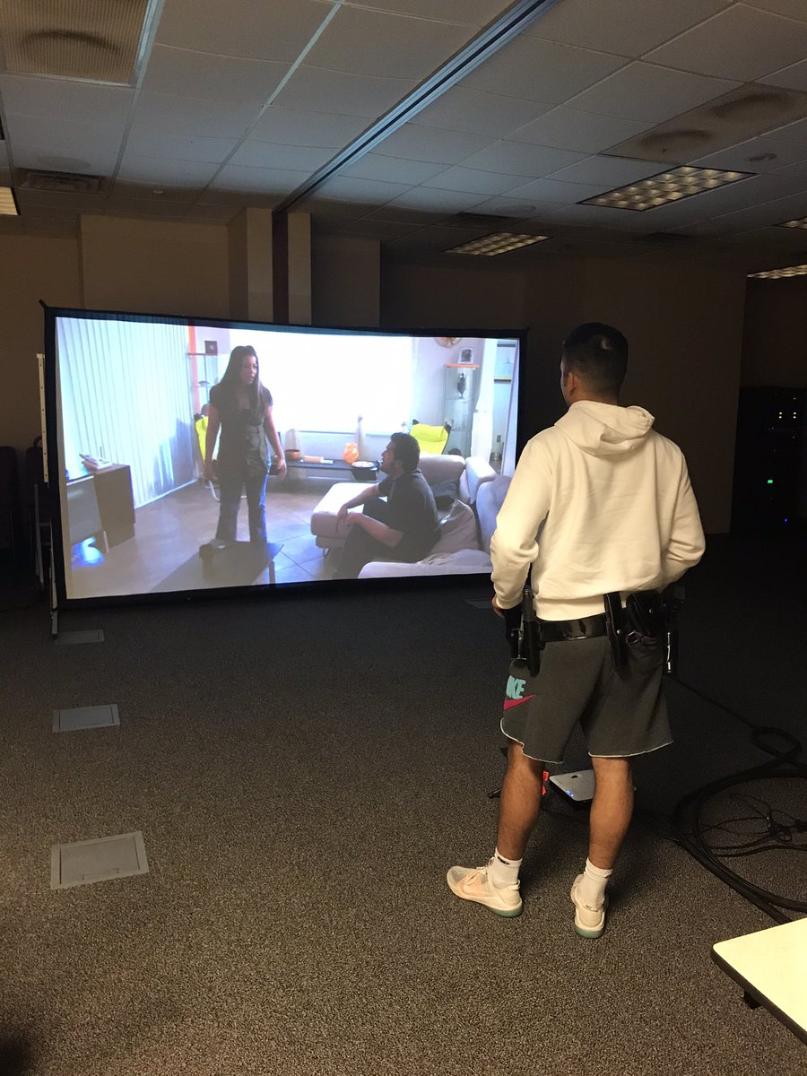 NSP_TroopE's tweet photo. So much fun in helping the @WNCC Criminal Justice students and staff learn what Law Enforcement can be like through their new simulator!!  (P.S. - one of the students is a current #Camp67 applicant 😁😁) #ADayInTheLife #PoliceExperience #Learning #FutureTroopers https://t.co/MY8W12o7O4