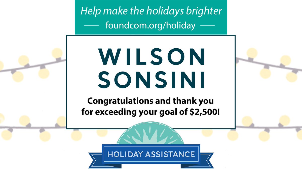 foundcom's tweet photo. Thanks to @wilsonsonsini for fundraising as a team in support of the #HolidayAssistanceProgram! They’ve raised almost $3,000, exceeding their $2,500 goal! That will help provide holiday gifts for six families. Help make the holidays brighter by donating at https://t.co/WmLxmg1xLa https://t.co/9tNm8XOMkl
