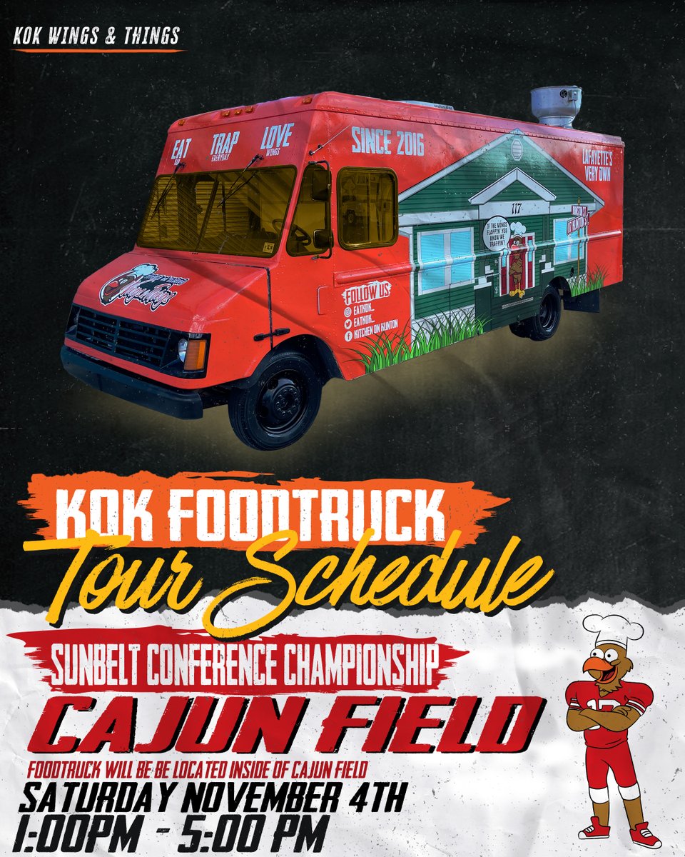 EatKOK_'s tweet photo. Come see us at Cajun Field tomorrow! ๐ถโ๏ธ
Serving in the concession stand next to the bell behind the end zone ๐
#geauxcajuns #PackTheField #KOK #EatKOK #lafayette #acadiana https://t.co/zf1RNPVcEX