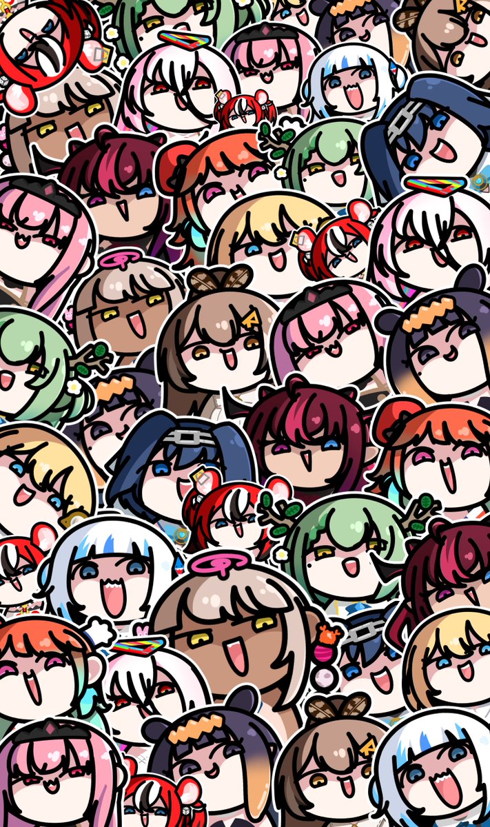 ceres fauna ,gawr gura ,hakos baelz ,irys (hololive) ,mori calliope ,nanashi mumei ,ninomae ina'nis ,ouro kronii ,takanashi kiara ,tsukumo sana ,watson amelia multiple girls 6+girls pink hair holomyth blue hair green hair red hair  illustration images