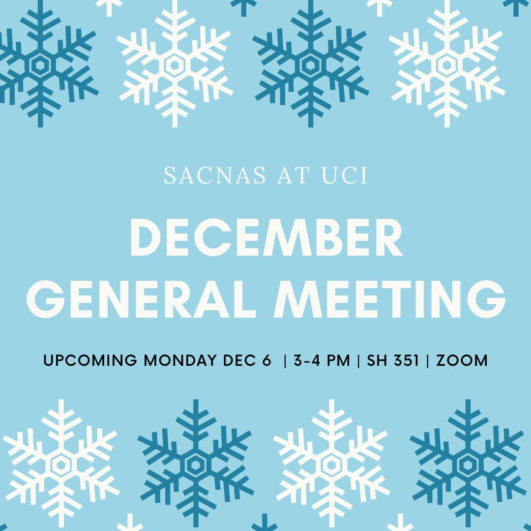 Our final General Meeting for this quarter will be the upcoming Monday at 3PM. Come hang out and celebrate the end of another quarter as well as hear about our planned events for winter quarter. The meeting will in person but you can also join via Zoom: tinyurl.com/SACNASDecGM