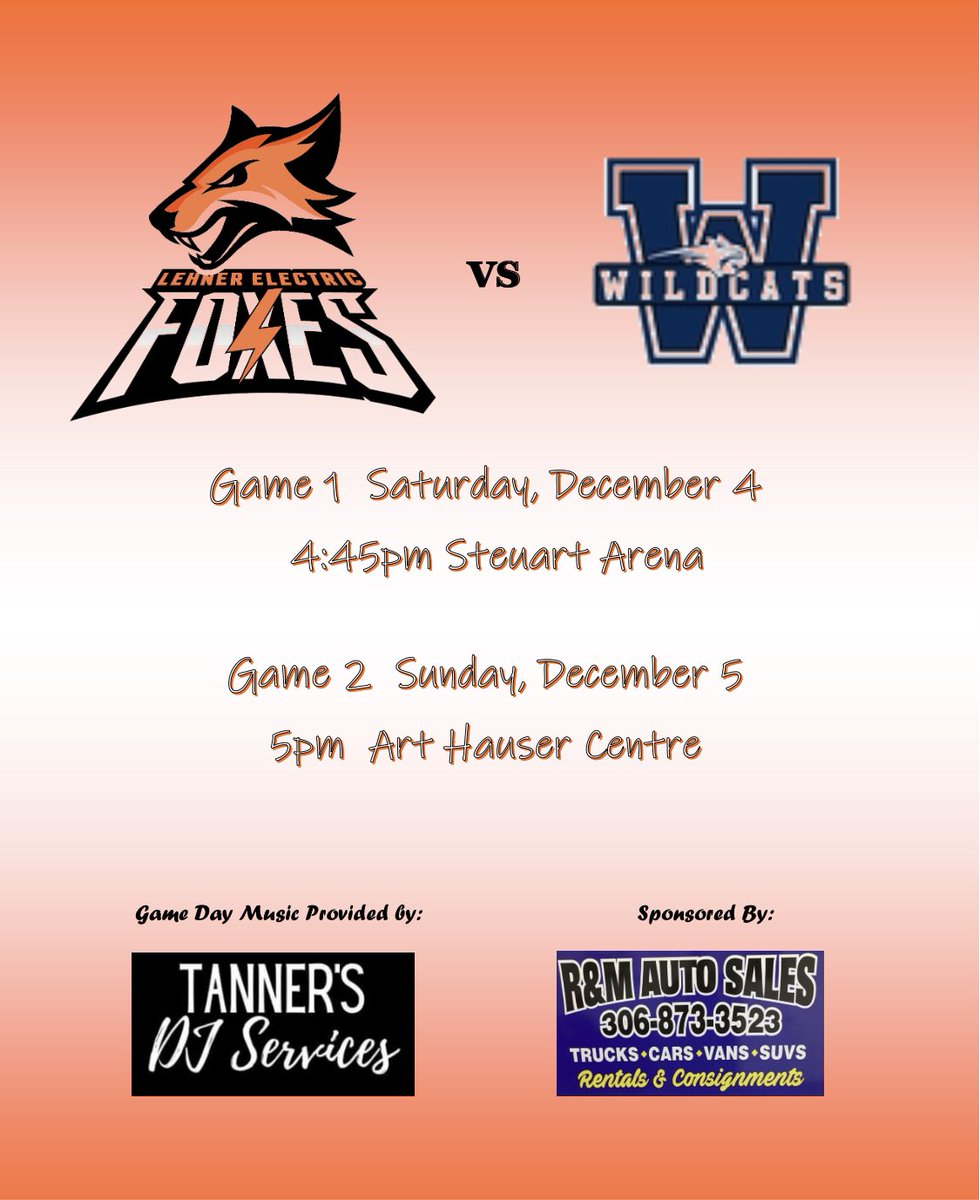 Happy Friday!! Your Foxes are back in town this weekend playing host to the Swift Current Wildcats! Watch our Instagram stories for game day updates. Go Foxes Go! 🦊
