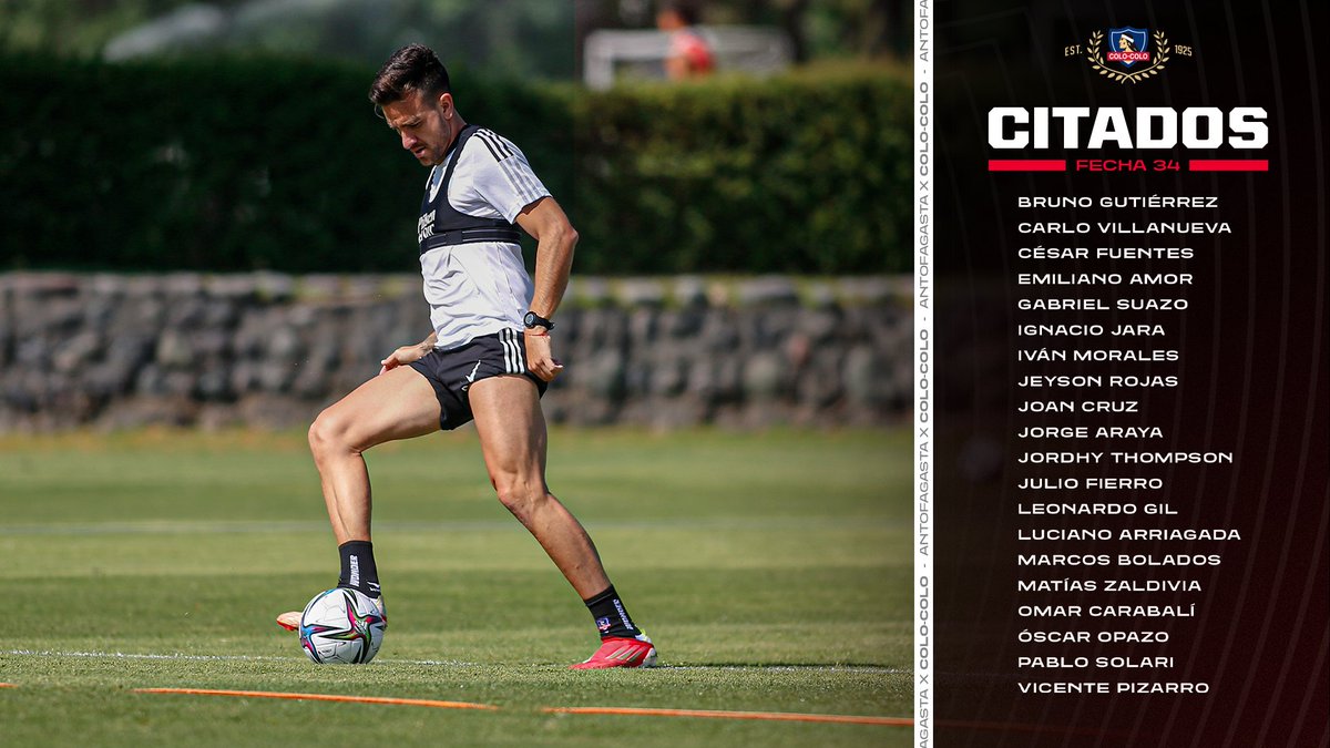 ColoColo's tweet photo. 𝐂𝐈𝐓𝐀𝐃𝐎𝐒 | Estos son los jugadores disponibles del Cacique para enfrentar la última fecha del Torneo ante Deportes Antofagasta. 

💪🏼 ��Con todo por nuestros 3 puntos! 

#VamosColoColo 🤟🏼⚪️⚫️ https://t.co/XfOvtJGx0f