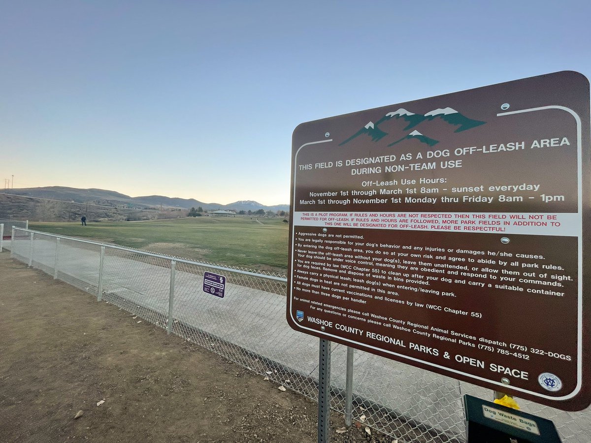 valentinabcl's tweet photo. There are three new off-leash areas in Washoe: 
Lazy 5, North Valleys and South Valleys Regional Park. 
This is a pilot program, and they expect people to respect the rules…. Or the field won’t be permitted for off-leash anymore. 😶 #dogsofwashoe https://t.co/KCJ0ZqXr99