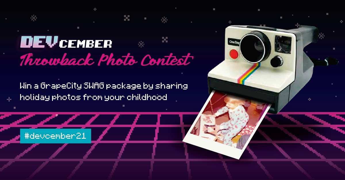 MESCIUS_inc's tweet photo. Part of this year's DEVcember, we've introduced a photo sharing contest!
Share a holiday photo from your childhood and we be entered to win a GrapeCity SWAG package when you use #devcember21 - visit the site for full rules: https://t.co/XV3gycPbpC
#sale #promo #flashbackfriday https://t.co/b2VaOzKzzv