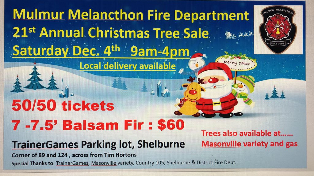 MMFireDept's tweet image. Just a reminder we will be selling Christmas trees at Trainers Games Fitness centre tomorrow from 9am till 4pm. We will also have our holiday 50/50 tickets available as well