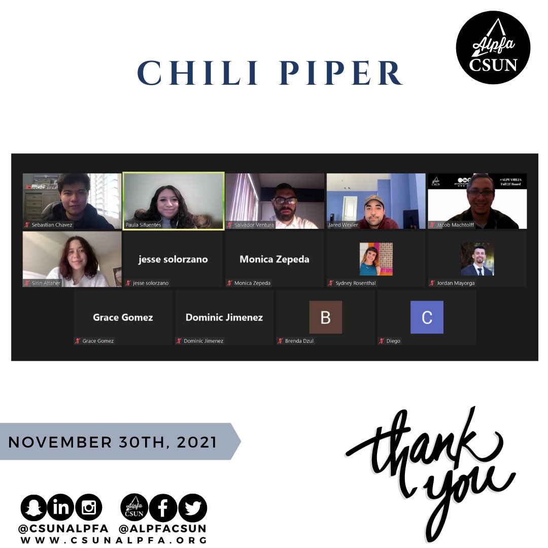 Thank you everyone for joining us with Chili Piper! 

#csun #alpfa #csunalpfa #alpfamilia