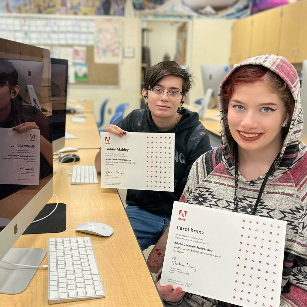 gadmectc's tweet photo. We had two more students pass their Adobe Certified Professional exams for Adobe Illustrator today! Congratulations to Gabby and Carol for getting certified. #mectc #graphicart #adobe #certifiablycreative https://t.co/hnorcFOZRz https://t.co/sMCwaAyU1C